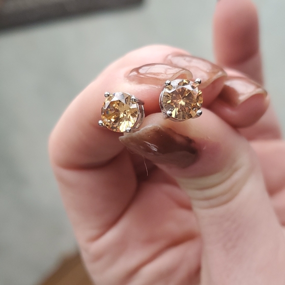 Jewelry - Peach citrine studs. Sparkle, silver metal, post. Pierced ears.